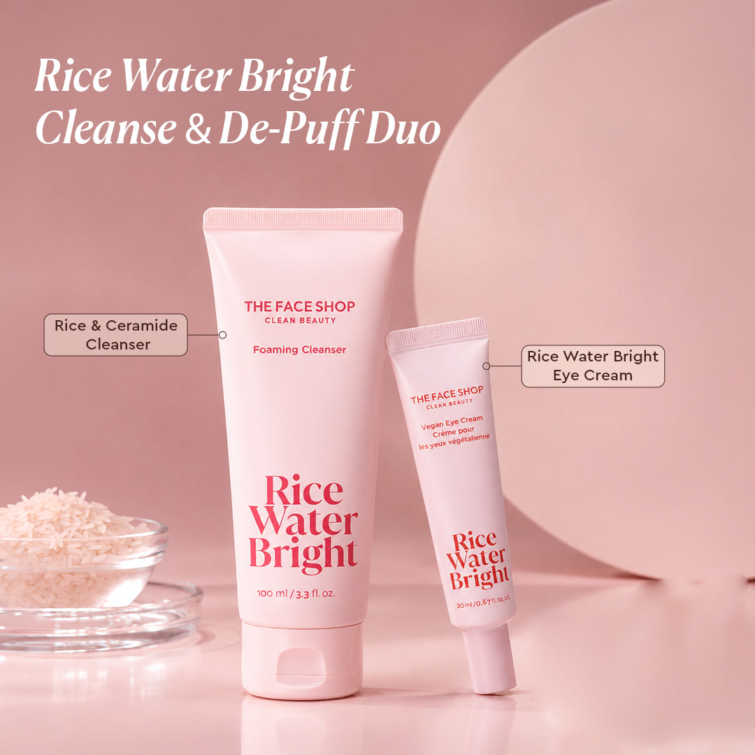Rice Water Bright Cleanse &amp; De-Puff Duo, Brightens Skin with Korean Rice