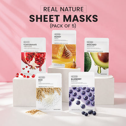Real Nature Sheet Masks For Glow &amp; Hydration (Pack of 5)