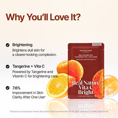 Real Nature Plus Tangerine Vita C Gel Sheet Mask For Bright &amp; Radiant Skin