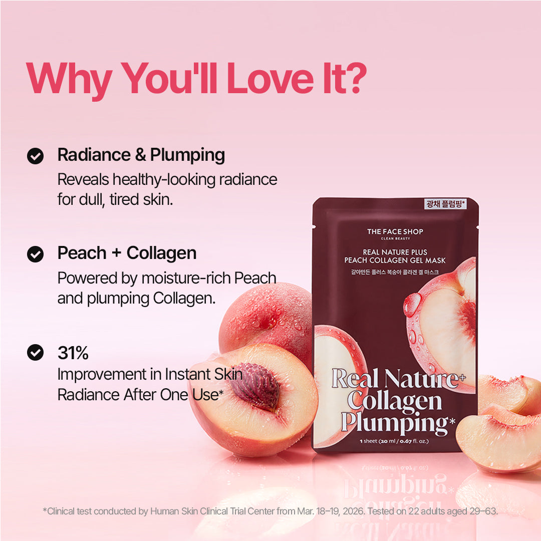 Real Nature Plus Peach Collagen Gel Sheet Mask For Plumping &amp; Glowing Skin