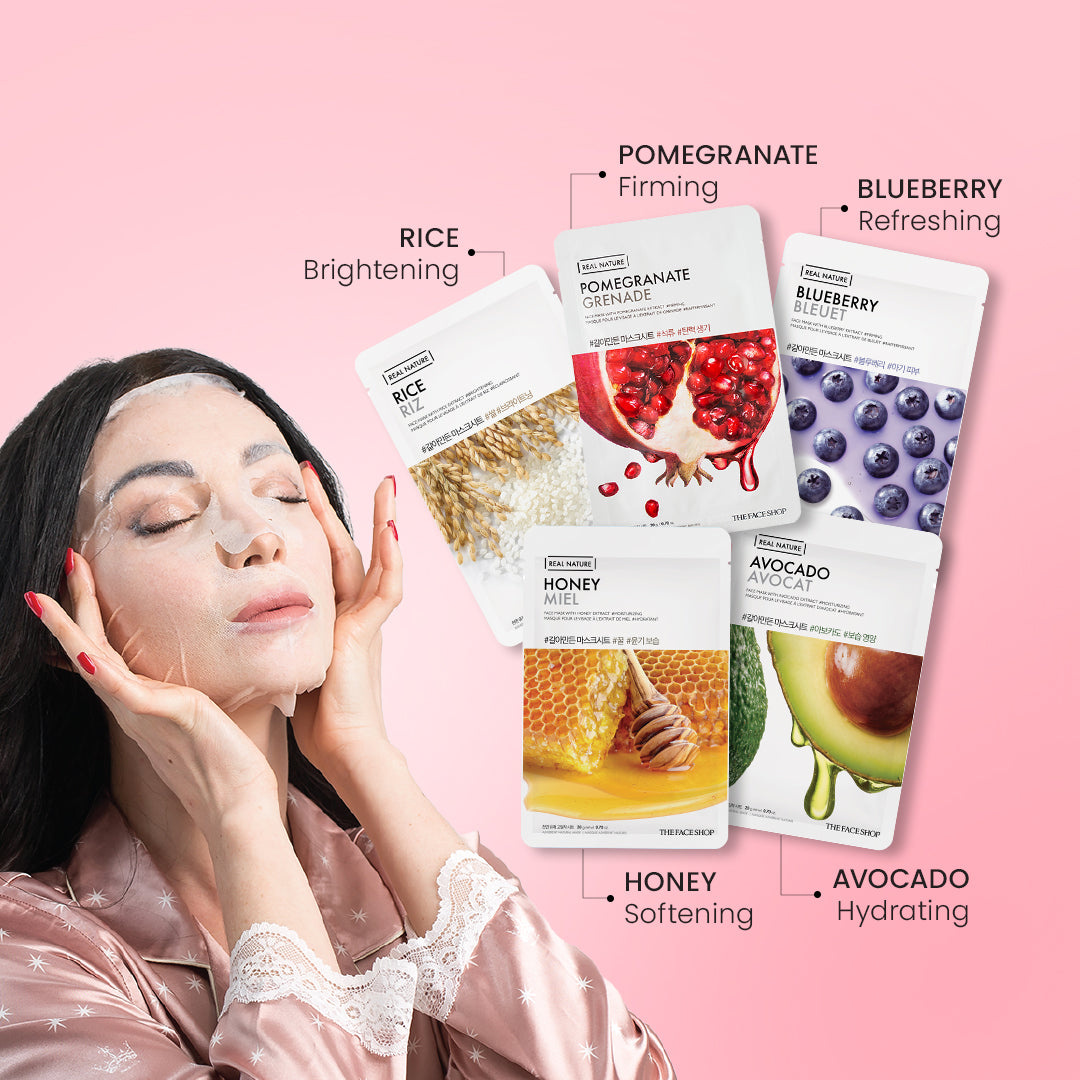Real Nature Sheet Masks For Glow &amp; Hydration (Pack of 5)