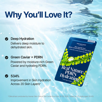 Real Nature Plus Green Caviar PDRN Hyalu Gel Sheet Mask For Bright &amp; Radiant Skin