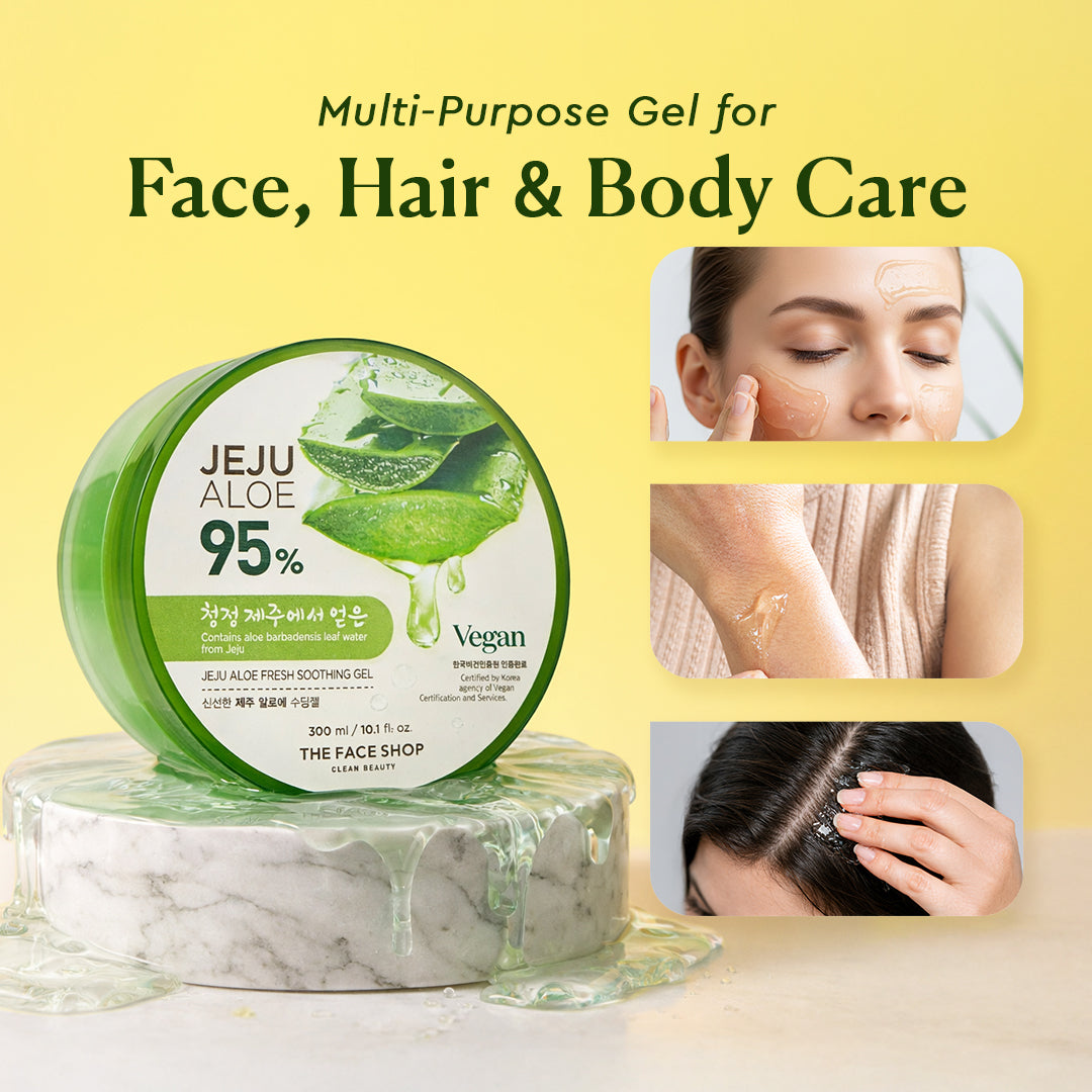 fresh aloe vera plant on face Jeju Aloe Fresh Soothing Gel 300ml