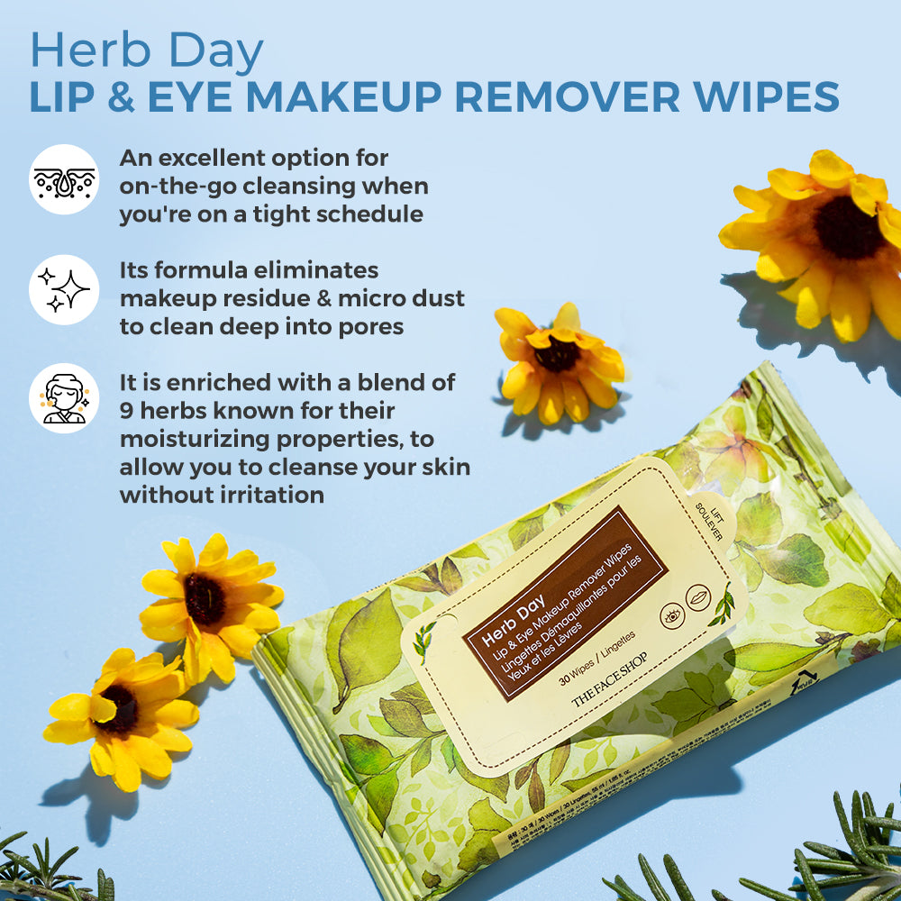 Herb Day Lip &amp; Eye Makeup Remover Wipes